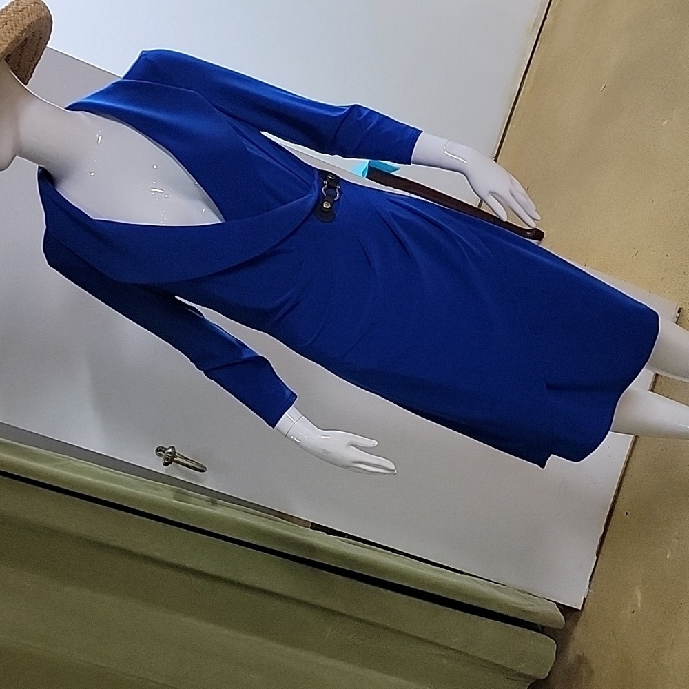 Joseph Ribkoff Royal Sapphire 3/4 Sleeve Wrap Dress Style Collar Midi Dress
